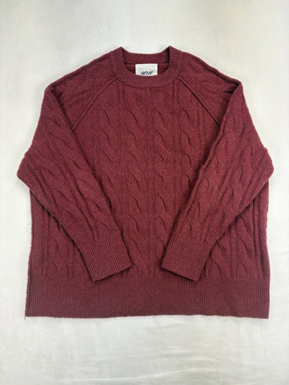 Aerie Cable Knit Crewneck Sweater Women XL Burgundy